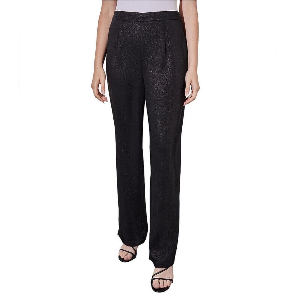 Ming Wang Shimmer Woven Straight-Leg Side Zip Pant